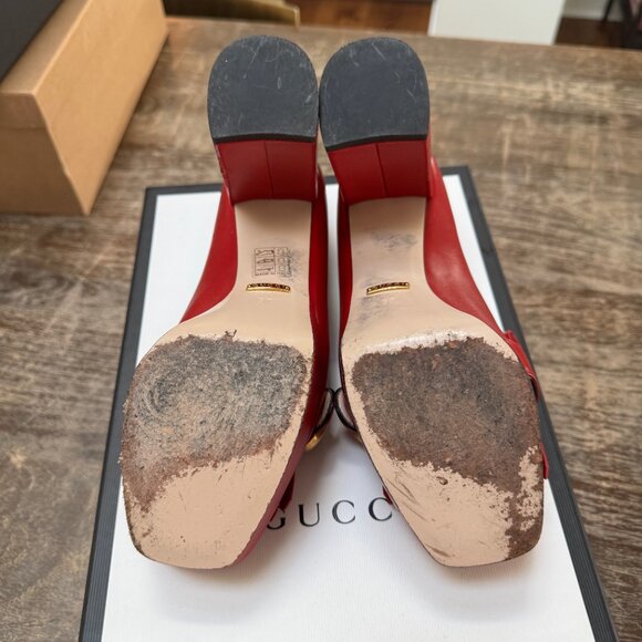 GUCCI Leather Hibiscus Red Marmont Platform w/Double Fringe, GG Logo - Picture 8 of 8